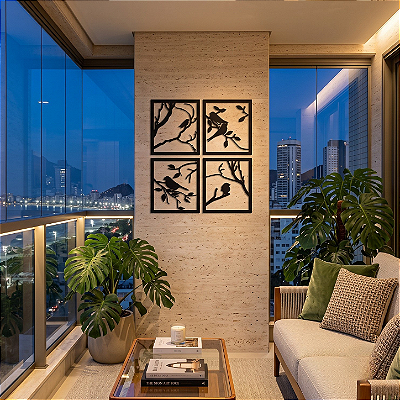 Quarteto de Esculturas de Parede | Sinfonia - Painel Abstrato em MDF
