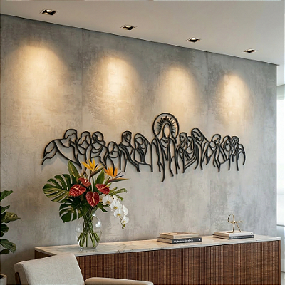 Escultura de Parede em MDF - Releitura Religiosa e Artística | "A Última Ceia" de Leonardo da Vinci em Linhas