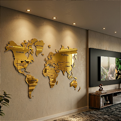Escultura de Parede | Personalizado - Mapa Acrílico Dourado