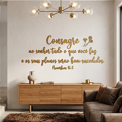 Escultura de Parede em MDF - Frase de Parede Religiosa em Lettering | Consagre ao Senhor tudo o que você faz e os seus planos serão bem-sucedidos. Provérbios 16:3