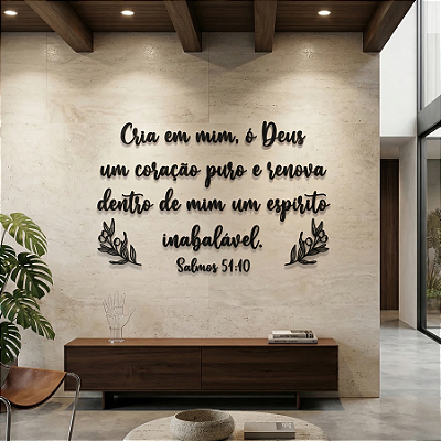 Salmos 51:10 - Frase Lettering de Parede em MDF Premium