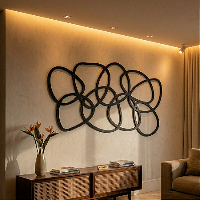 Escultura de Parede em MDF - Quadro Abstrato Vazado | Sobreposição em Arcos Abstratos