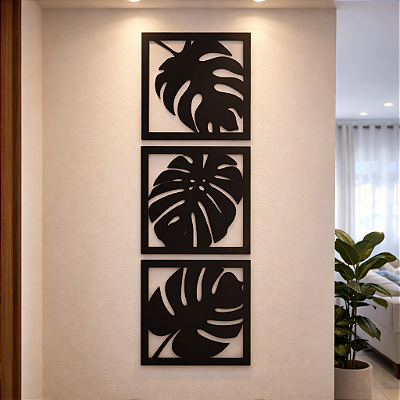 Escultura de Parede Decoranza Trio de Folhas Costela de Adão Monstera