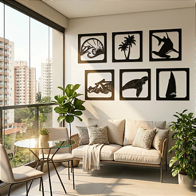 Escultura de Parede em MDF - Conjunto Marítimo de Quadros Decorativos | Kit Praia