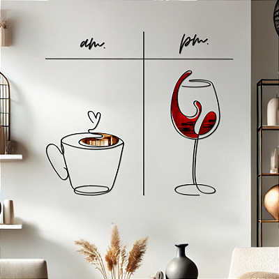 Escultura de Parede em MDF com Acrílico - Bar e Cozinha | Am/Pm - Café e Vinho