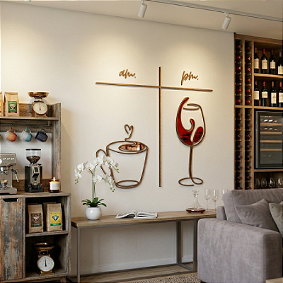 Escultura de Parede em MDF com Acrílico - Bar e Cozinha | Am/Pm - Café e Vinho