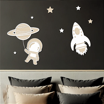 Escultura de Parede em MDF – Astronauta Mirim - Decoração Infantil com Tema Espacial