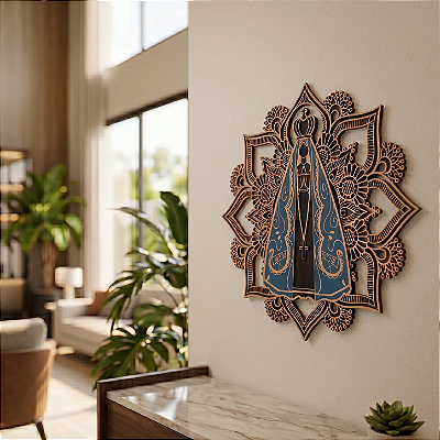 Escultura de Parede em MDF - Mandala Religiosa em Camadas | Nossa Senhora Aparecida