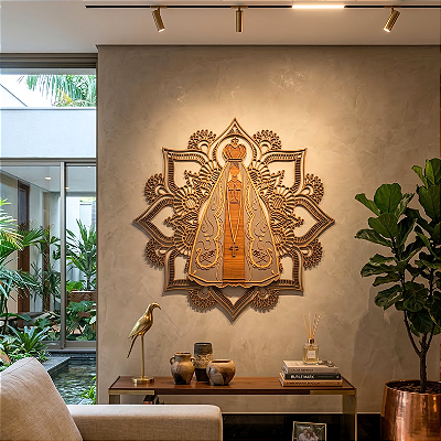 Escultura de Parede em MDF - Mandala Religiosa em Camadas | Nossa Senhora Aparecida