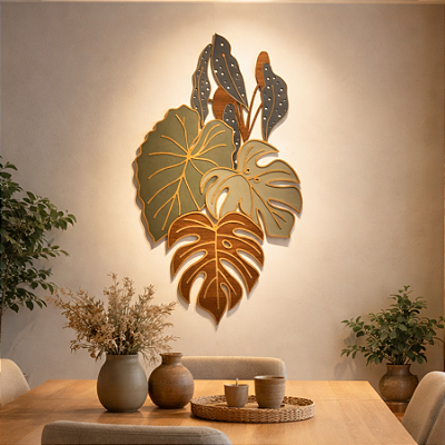 Escultura de Parede em MDF – Composição Natural em Camadas | Botânica