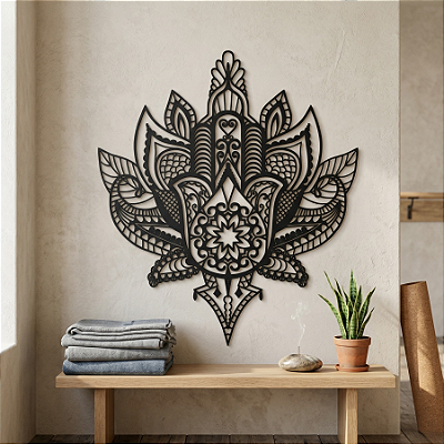 Mandala Mão de Fátima Hamsá — Escultura de Parede em MDF