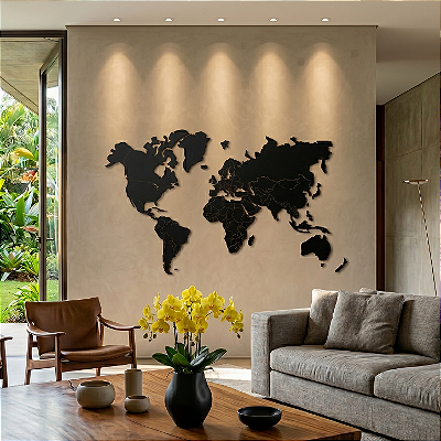 Mapa Mundi | Escultura de Parede em MDF com todas as Fronteiras