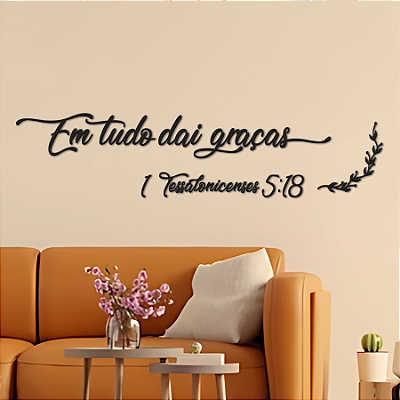 PROMOÇÃO - Escultura de Parede em MDF – Frase de Parede Religiosa em Lettering | 1 Tessalonicenses 5:18 - Em Tudo Dai Graças