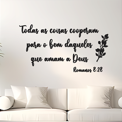 Romanos 8:28 - Frase Lettering de Parede em MDF Premium