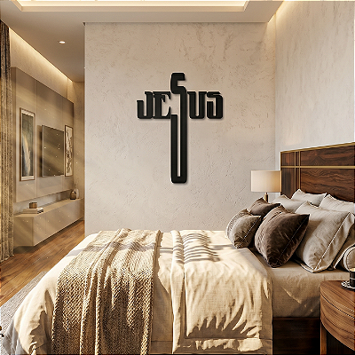 Jesus - Palavra MDF em Forma de Cruz
