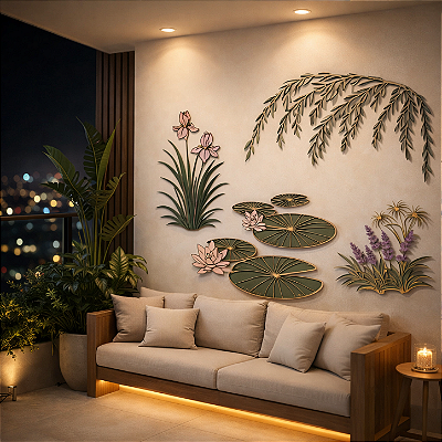Escultura de Parede Jardim de Monet – Arte Botânica em MDF Vazado Decoranza