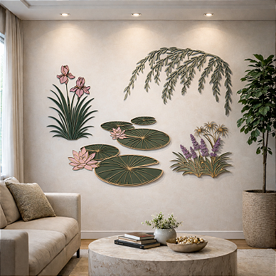 Escultura de Parede Jardim de Monet – Arte Botânica em MDF Vazado Decoranza