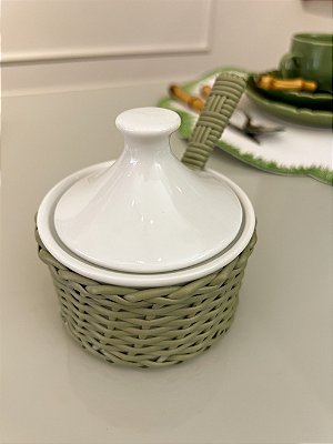 Açucareiro Porcelana com Vime Verde