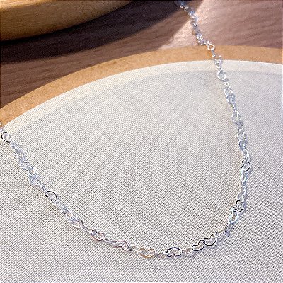 Colar Corrente Corações Curto Prata