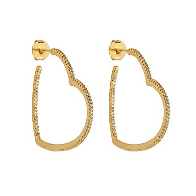 Argola Coração Cravejada Dentro e Fora Dourada