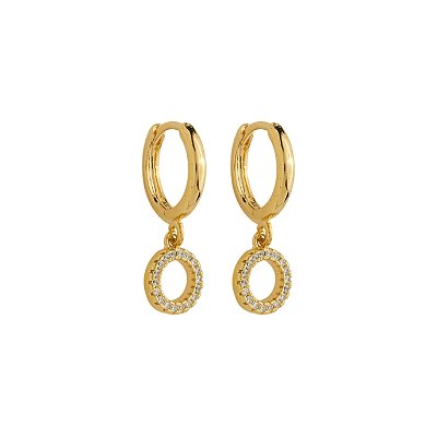 Argola Lisa Pingente Cravejado Banho Ouro 18k