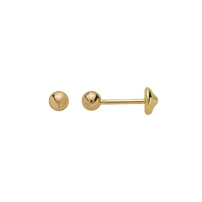 Brinco Dourado Bolinha com Tarraxa de Segurança - Adulto e Criança