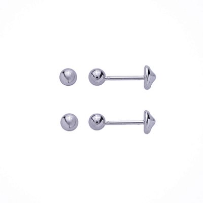 Kit Prateado - 2 Pares de Brincos Bolinha com Tarraxa Baby - Adulto e Criança