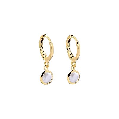 Argola Lisa Pingente Mini Pérola banho Ouro 18k