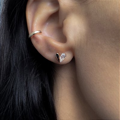 Brinco Coração Dual Chic Banho Ouro 18k