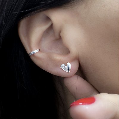 Brinco Coração Dual Chic Prateado