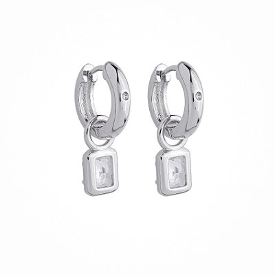 Argola Lisa Glamour Pingente Zircônia Prata