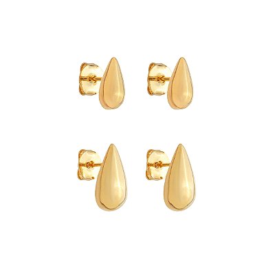 Brinco Gota Lisa Banho Ouro 18k - Tamanhos vendidos separadamente
