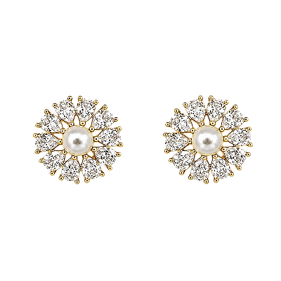 Brinco Zircônia e Pérola Joiê - Banho 12 Camadas Ouro 18k
