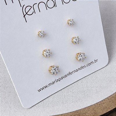 Kit 3 pares - Brinco Ponto de Luz Menor - Banho 12 Camadas Ouro 18k