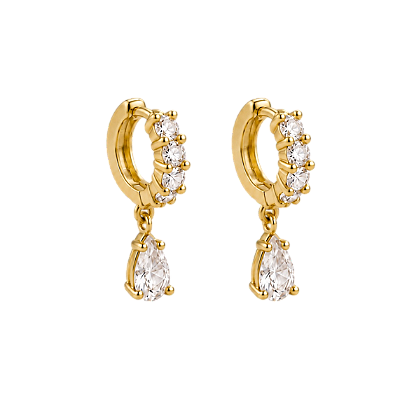 Argola Cravejada Paula Pingente Gota Zircônia - Banho 12 Camadas Ouro 18k