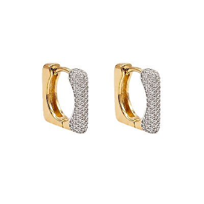 Argola Cravejada Quadrada 03 - Banho 12 Camadas Ouro 18k