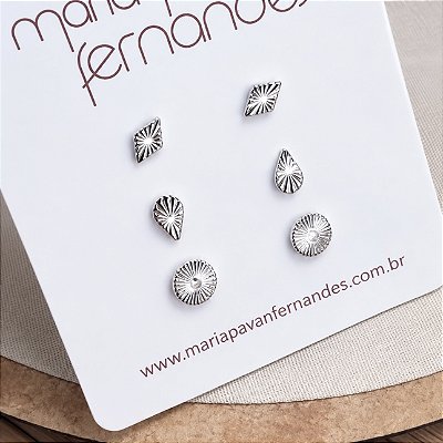 Kit 3 Pares - Brinco Textura - Prata