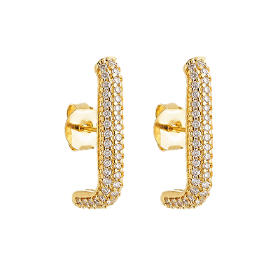 Brinco Ear Hook Cravejado - Banho 12 Camadas Ouro 18k