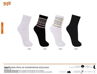Meia TO6771 Trifil Feminino Cano Médio Atoalhada