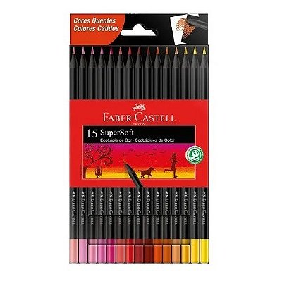 Lápis de Cor SuperSoft Estojo com 15 Cores Tons Quentes