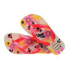 Chinelo Havaianas Kids Flores Bege Palha