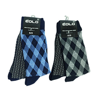 MEIA ÉOLO ADULTA MASCULNA CANO LONGO C/2 CASUAL SORTIDO 80% ALGODÃO