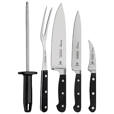 Jogo de facas Tramontina Century c/laminas em aço inox e cabos de policarbonato e fibra de vidro c/estojo 6 peças 24099/020