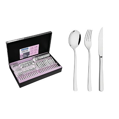 Faqueiro Tramontina Berlin brilho em aço inox com facas para churrasco acabamento alto brilho 72 peças 66934/154