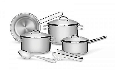 Jogo de panelas aço inox c/fundo triplo 6 peças Tramontina 65510/623