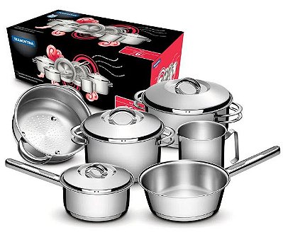 Conjunto de panelas Solar 6 peças em aço inox Tramontina