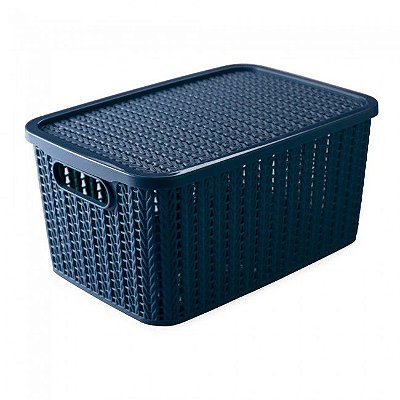 Caixa organizadora trama 14L c/tampa Plasutil azul