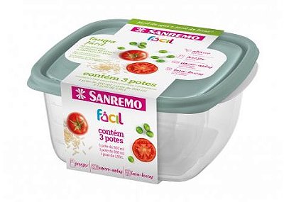 Conjunto de potes para mantimento com 3 unidades Sanremo