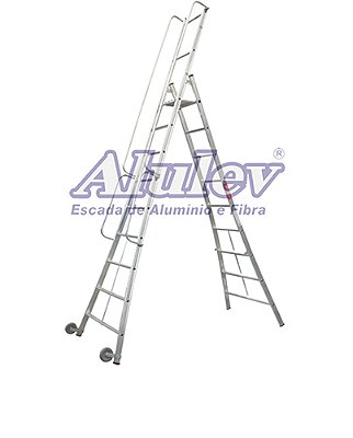 Escada Alumínio Plataforma Móvel 04 degraus 1,14m Alulev