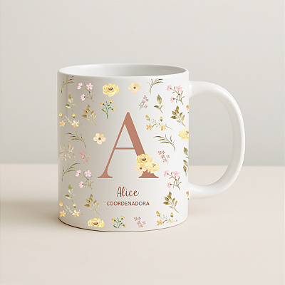 Caneca Personalizada - Inicial Floral | Dia dos Professores